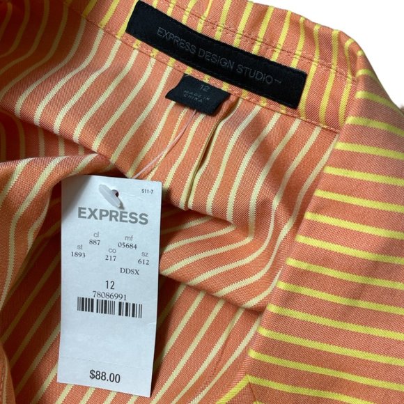 Express Blazer Jacket Womens Size 12 NWT Orange/Yellow Striped Cotton - Picture 4 of 4